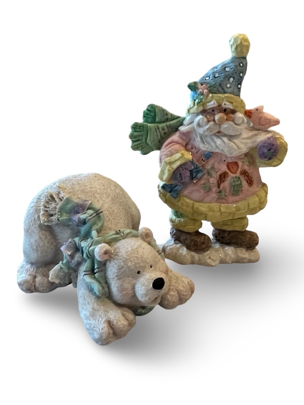 Vintage Resin Pinkmas Pastel Santa and Polar Bear
